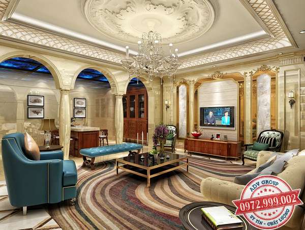 Báo giá thi công trần thạch cao đẹp - Giá rẻ Mới nhất 2020 15 Trần thạc cao cổ điển biệt thự đèn chùm vàng đẹp ấn tượng