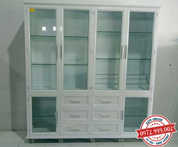 Báo giá tủ nhôm kính, Tủ bếp nhôm kính, tủ kính trưng bày giá rẻ 4 tủ trưng bày màu trắng sữa