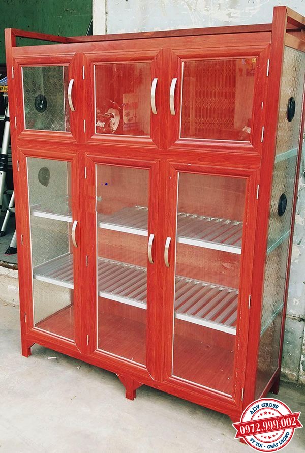 Báo giá tủ nhôm kính, Tủ bếp nhôm kính, tủ kính trưng bày giá rẻ 9 tủ trưng bày màu vân gỗ