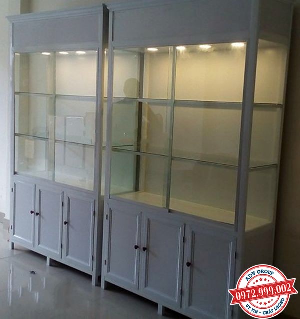 Báo giá tủ nhôm kính, Tủ bếp nhôm kính, tủ kính trưng bày giá rẻ 6 tủ trưng bày màu trắng sữa để phụ tùng xe máy