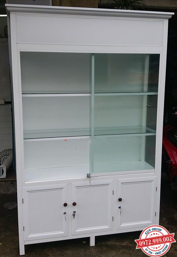 Báo giá tủ nhôm kính, Tủ bếp nhôm kính, tủ kính trưng bày giá rẻ 7 tủ trưng bày màu trắng theo yêu cầu khách quận 6